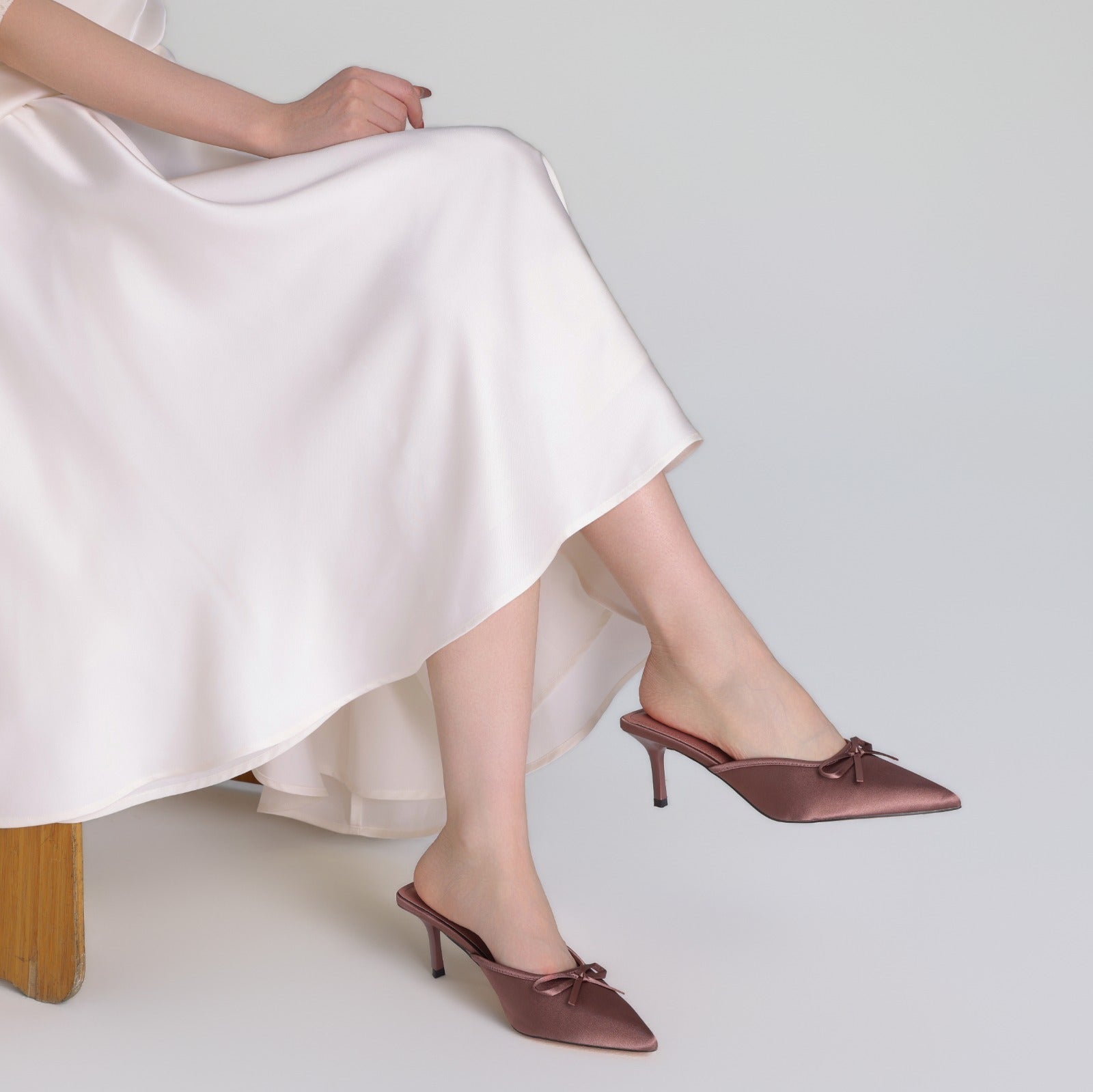 Pink Satin Bow Mules - shopaleena