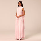 Pink Satin & Crepe Maxi Dress with Back Scarf - shopaleena