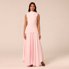 Pink Satin & Crepe Maxi Dress with Back Scarf - shopaleena