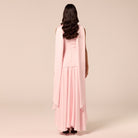 Pink Satin & Crepe Maxi Dress with Back Scarf - shopaleena