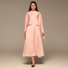 Pink Satin Dress with Cape Sleeves - shopaleena