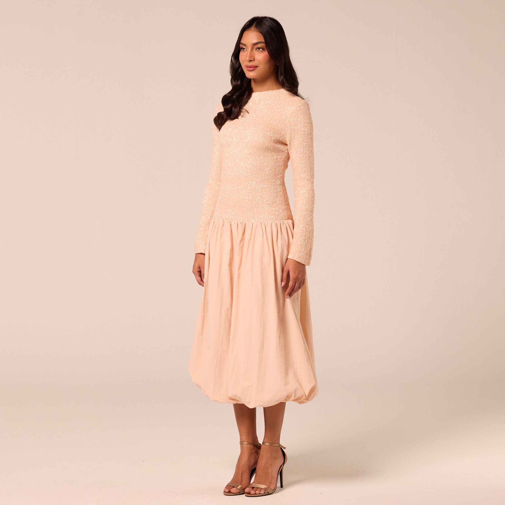 Pink Sequin & Cotton Poplin Midi Dress - shopaleena