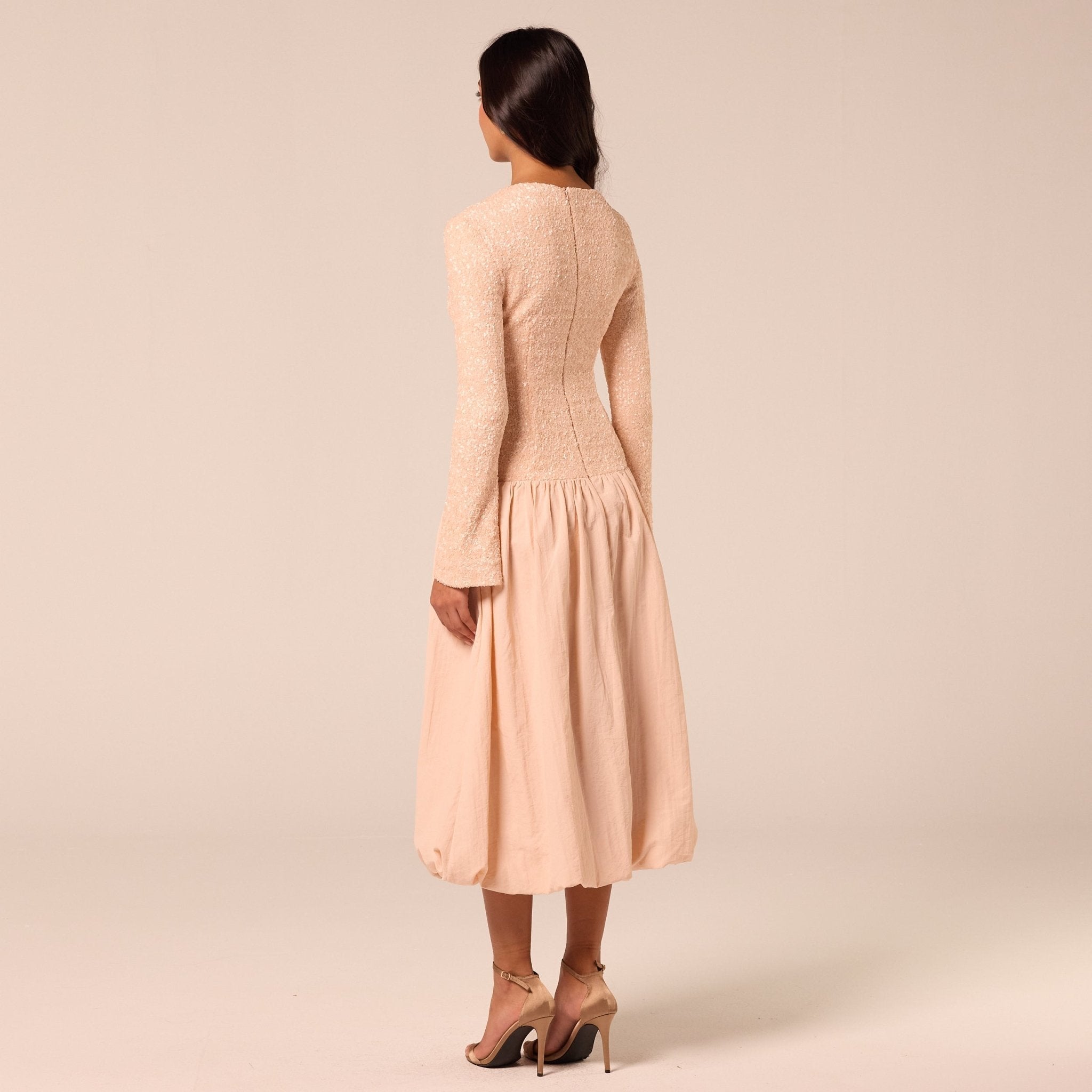 Pink Sequin & Cotton Poplin Midi Dress - shopaleena