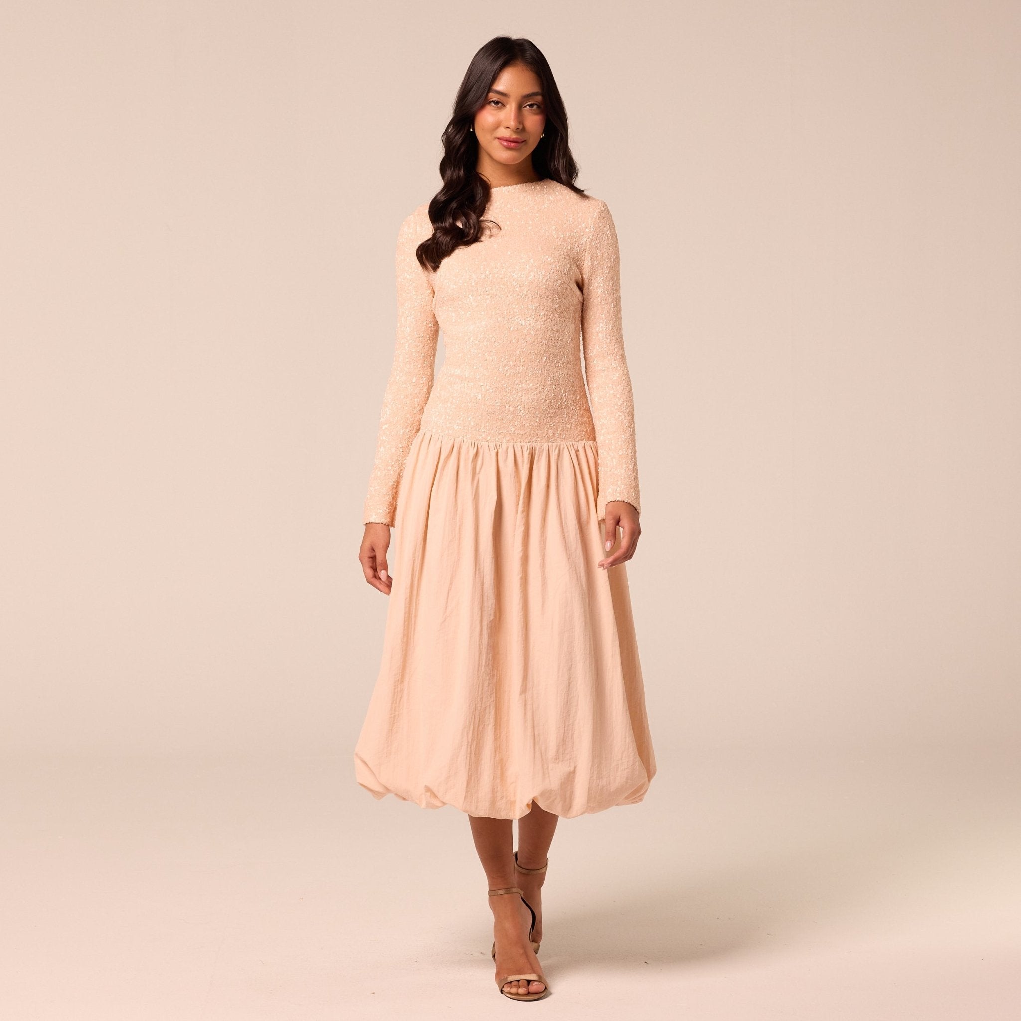 Pink Sequin & Cotton Poplin Midi Dress - shopaleena