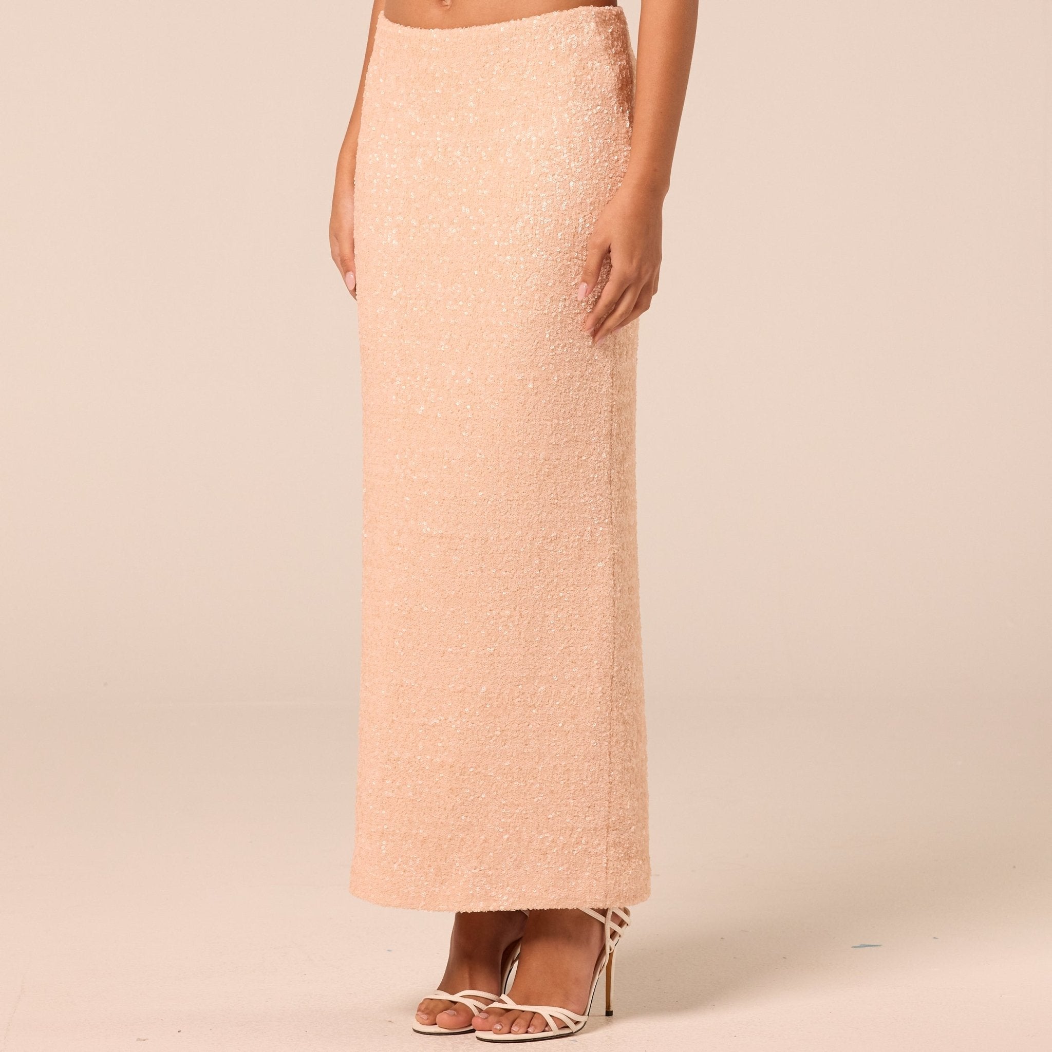 Pink Sequin Straight Maxi Skirt - shopaleena