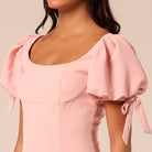 Pink Short Puff Sleeve Crepe Dress - shopaleena