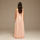 Pink Short Sleeve Heart Neckline Long Dress - shopaleena