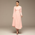 Pink Side Ruched Crepe Midi Dress - shopaleena