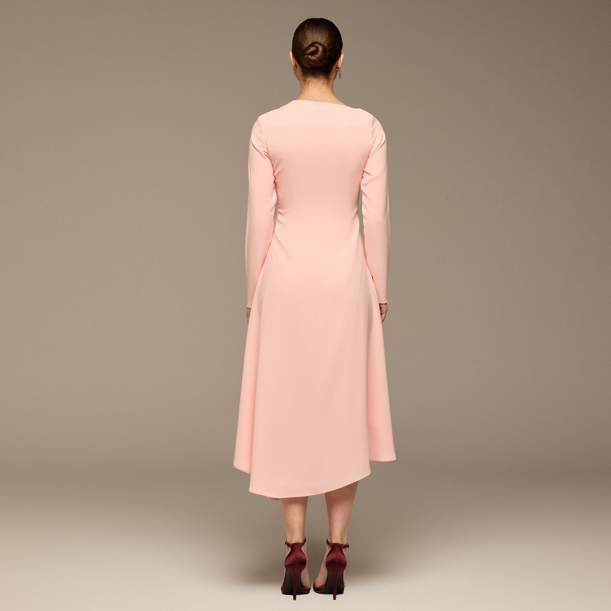 Pink Side Ruched Crepe Midi Dress - shopaleena