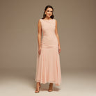 Pink Sleeveless Chiffon Maxi Dress with embroidery - shopaleena