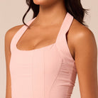 Pink Sleeveless Lace-Paneled Crepe Midi Dress - shopaleena