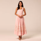 Pink Sleeveless Lace-Paneled Crepe Midi Dress - shopaleena