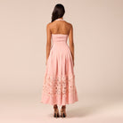 Pink Sleeveless Lace-Paneled Crepe Midi Dress - shopaleena