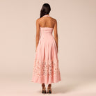 Pink Sleeveless Lace-Paneled Crepe Midi Dress - shopaleena