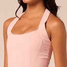 Pink Sleeveless Lace-Paneled Crepe Midi Dress - shopaleena
