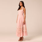 Pink Sleeveless Lace-Paneled Crepe Midi Dress - shopaleena