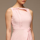 Pink Sleeveless Midi Dress Knot Details - shopaleena