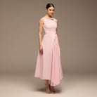 Pink Sleeveless Midi Dress Knot Details - shopaleena