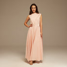 Pink Sleeveless Satin Maxi Dress With Scarf - shopaleena