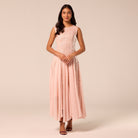 Pink Sleeveless Sequin Dress with Chiffon Godets - shopaleena
