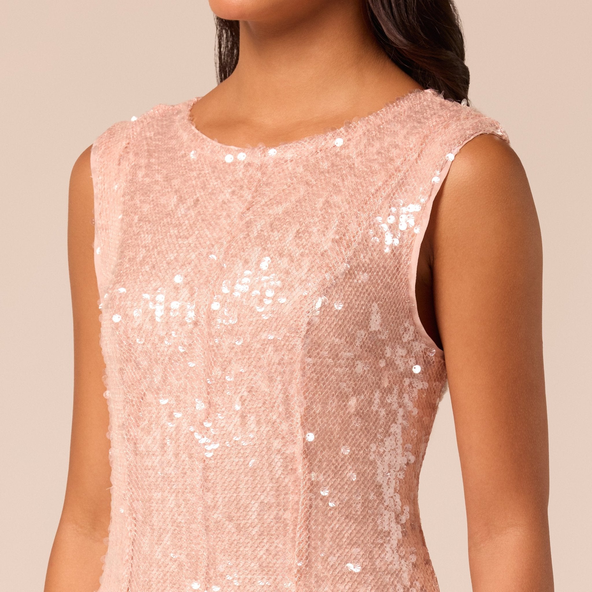 Pink Sleeveless Sequin Dress with Chiffon Godets - shopaleena