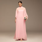Pink Spaghetti Strap Dress with Sheer Chiffon Cape - shopaleena