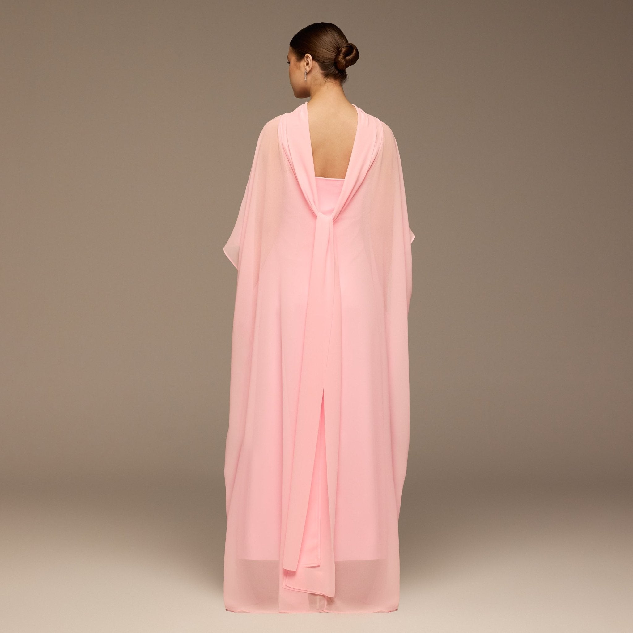 Pink Spaghetti Strap Dress with Sheer Chiffon Cape - shopaleena