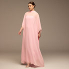 Pink Spaghetti Strap Dress with Sheer Chiffon Cape - shopaleena