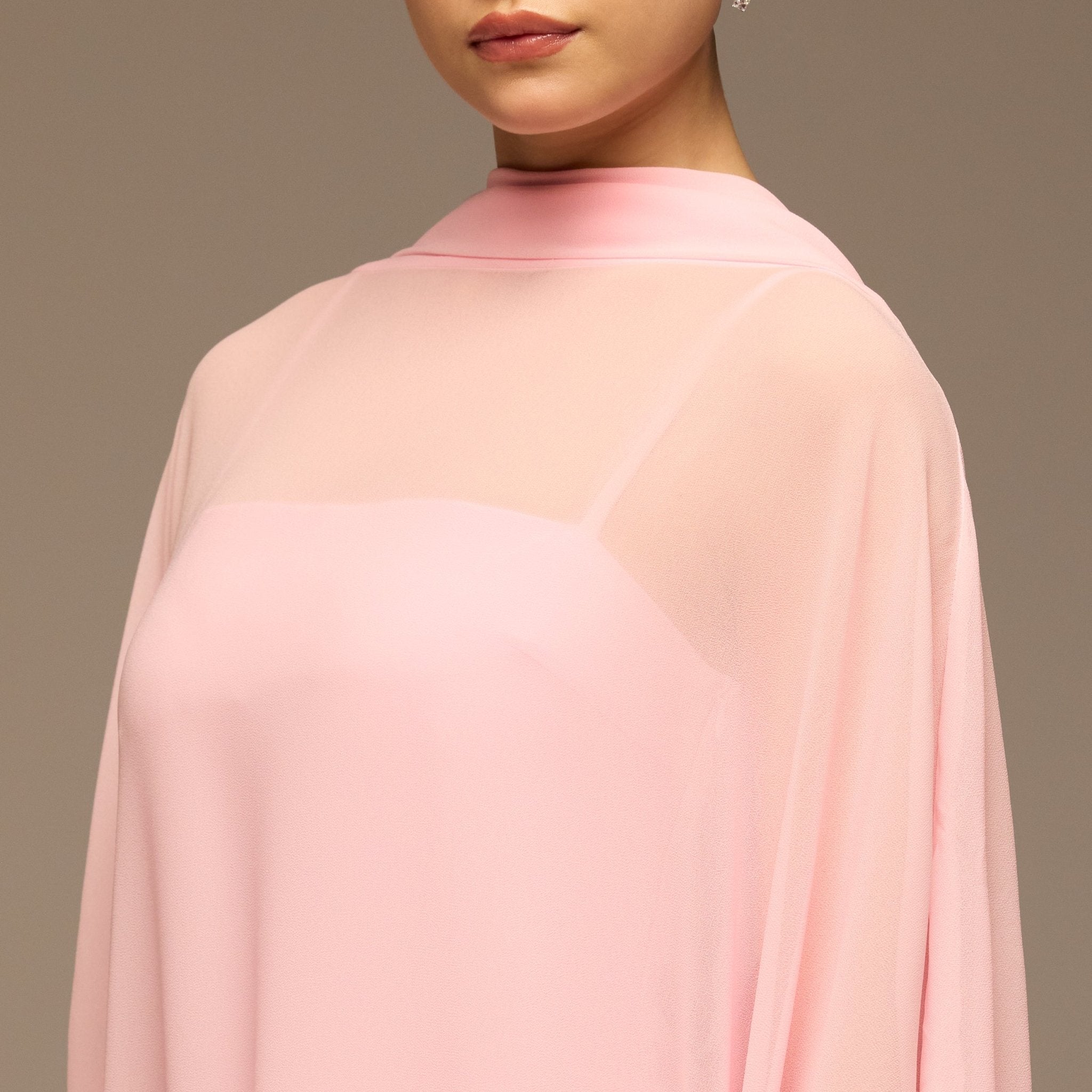 Pink Spaghetti Strap Dress with Sheer Chiffon Cape - shopaleena