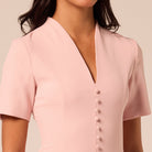 Pink V-Neck Buttoned Crepe Dress - shopaleena