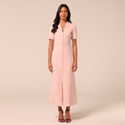 Pink V-Neck Buttoned Crepe Dress - shopaleena