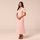 Pink V-Neck Buttoned Crepe Dress - shopaleena