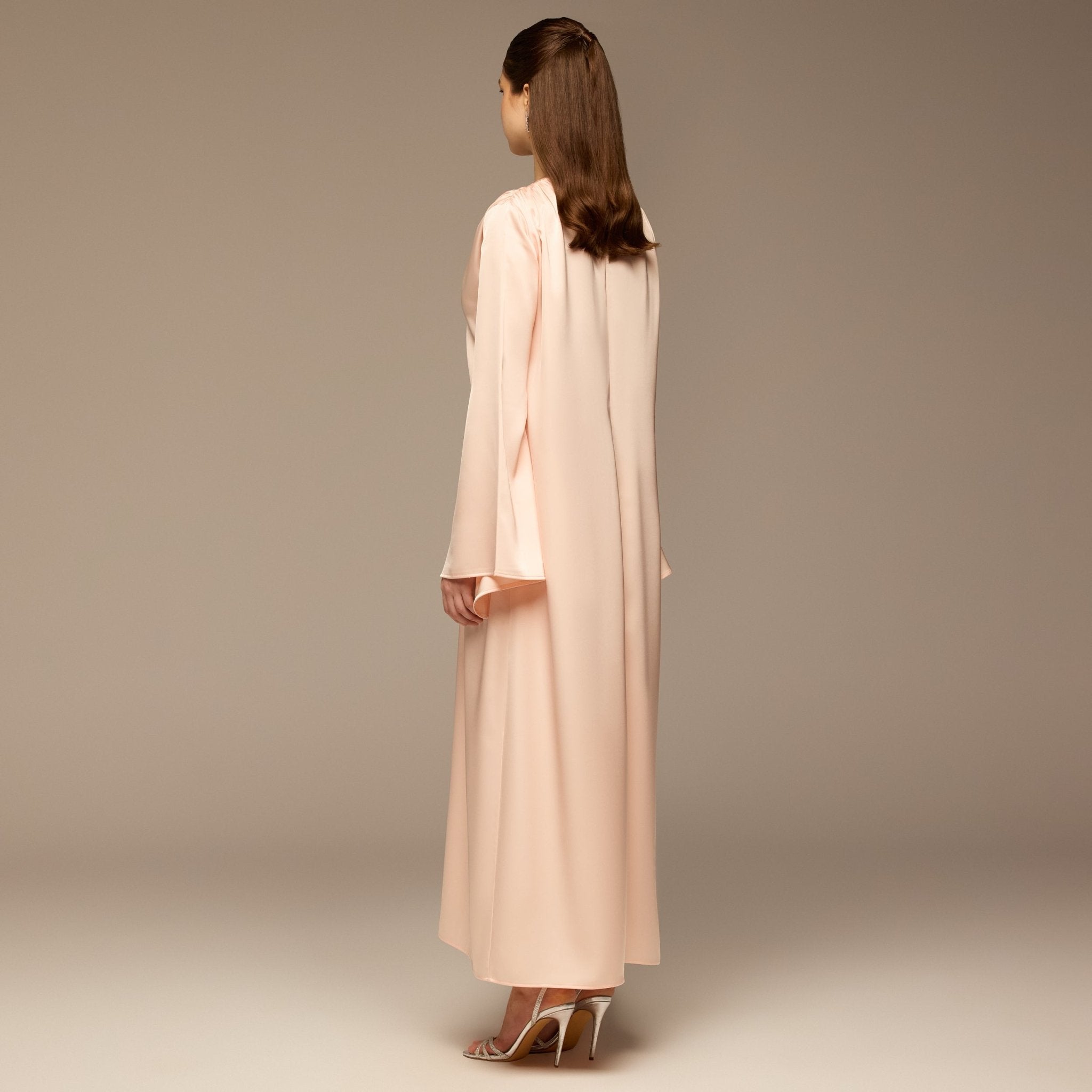 Pink V - Neck Flared Sleeve Satin Kaftan - shopaleena