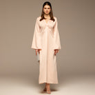 Pink V - Neck Flared Sleeve Satin Kaftan - shopaleena