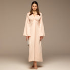 Pink V - Neck Flared Sleeve Satin Kaftan - shopaleena