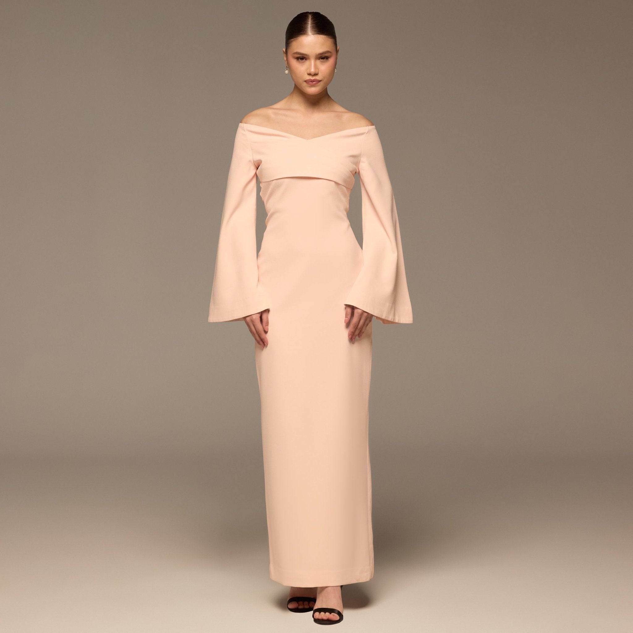 Pink Wide V Neck Crepe Maxi Dress - shopaleena