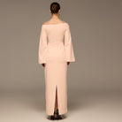 Pink Wide V Neck Crepe Maxi Dress - shopaleena