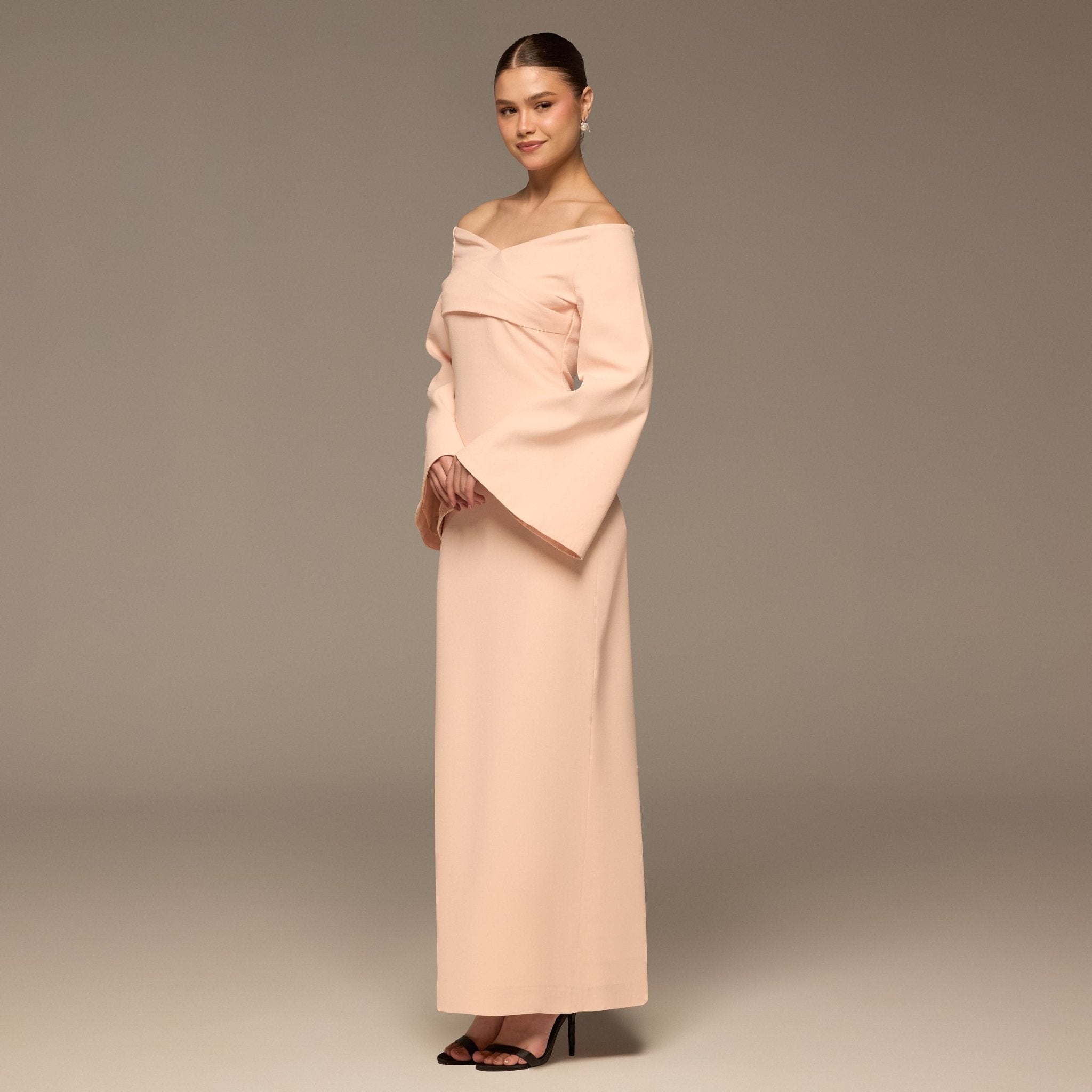 Pink Wide V Neck Crepe Maxi Dress - shopaleena