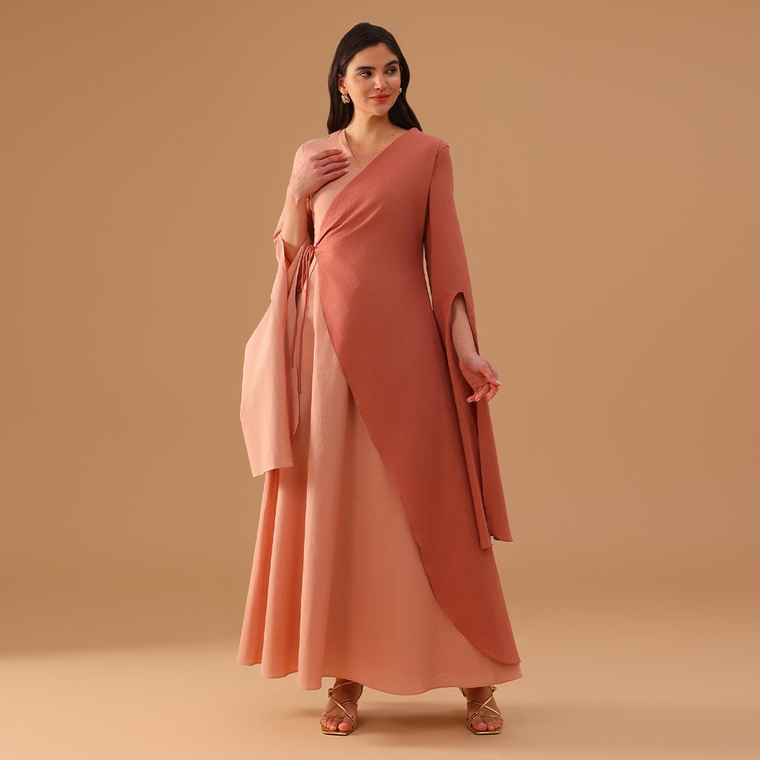 Pink Wrap Linen Cotton Maxi Kaftan - shopaleena