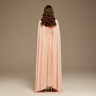 Pleated A-line Dress with Cape Sleeves and High Neck Scarf - shopaleena