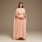 Pleated A-line Dress with Cape Sleeves and High Neck Scarf - shopaleena
