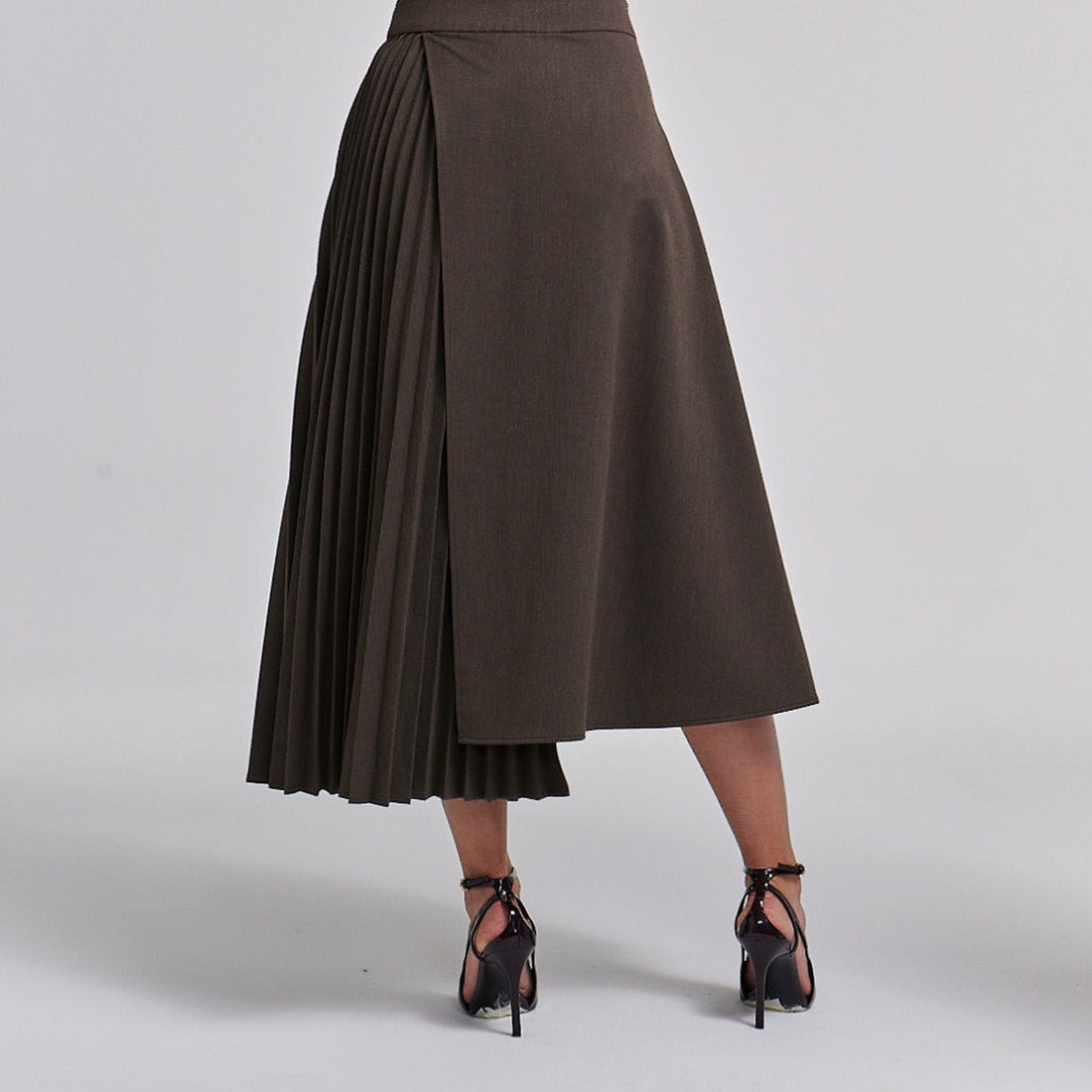 Pleated Asymmetric Wool Midi Skirt - shopaleena