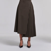 Pleated Asymmetric Wool Midi Skirt - shopaleena