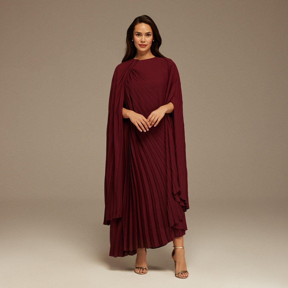 Pleated Cape Midi Dress - shopaleena