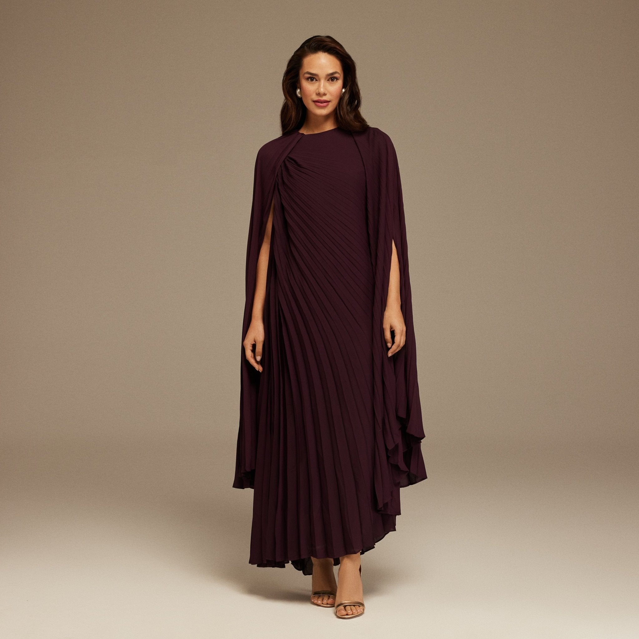 Pleated Cape Midi Dress - shopaleena