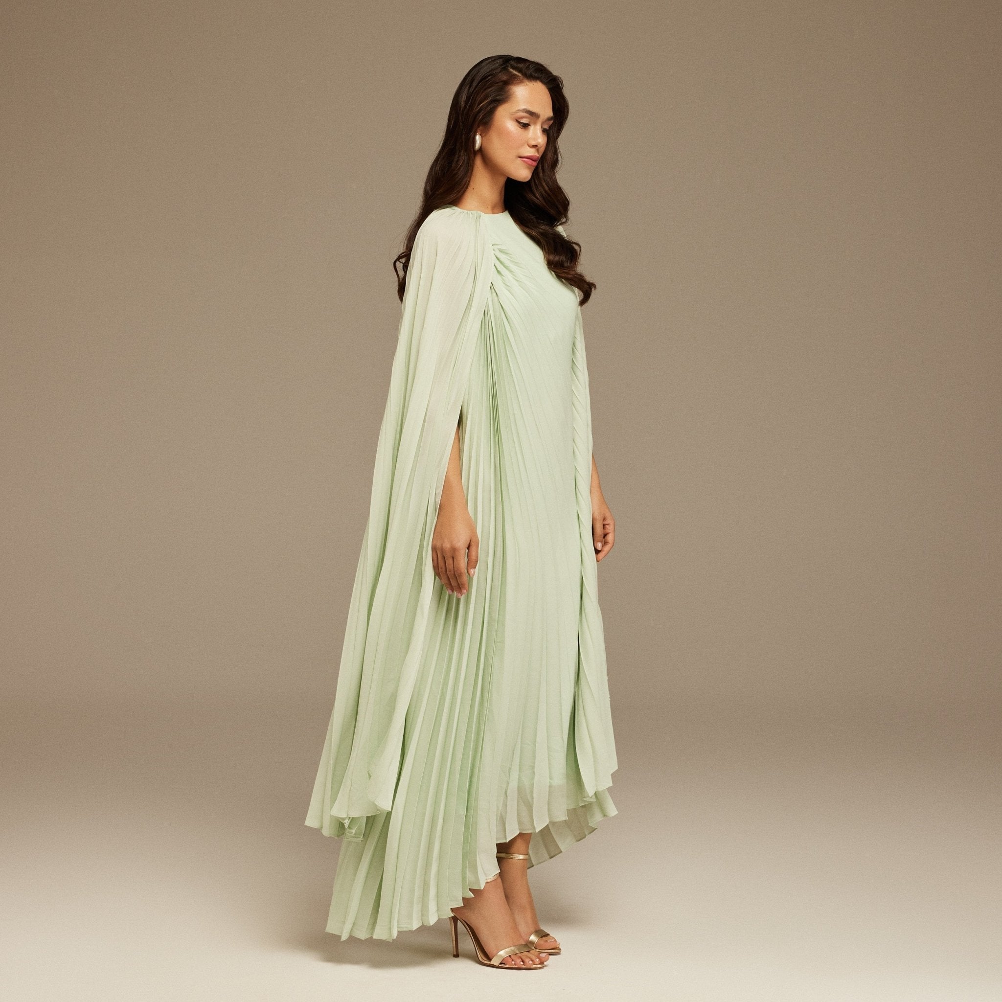 Pleated Cape Midi Dress - shopaleena