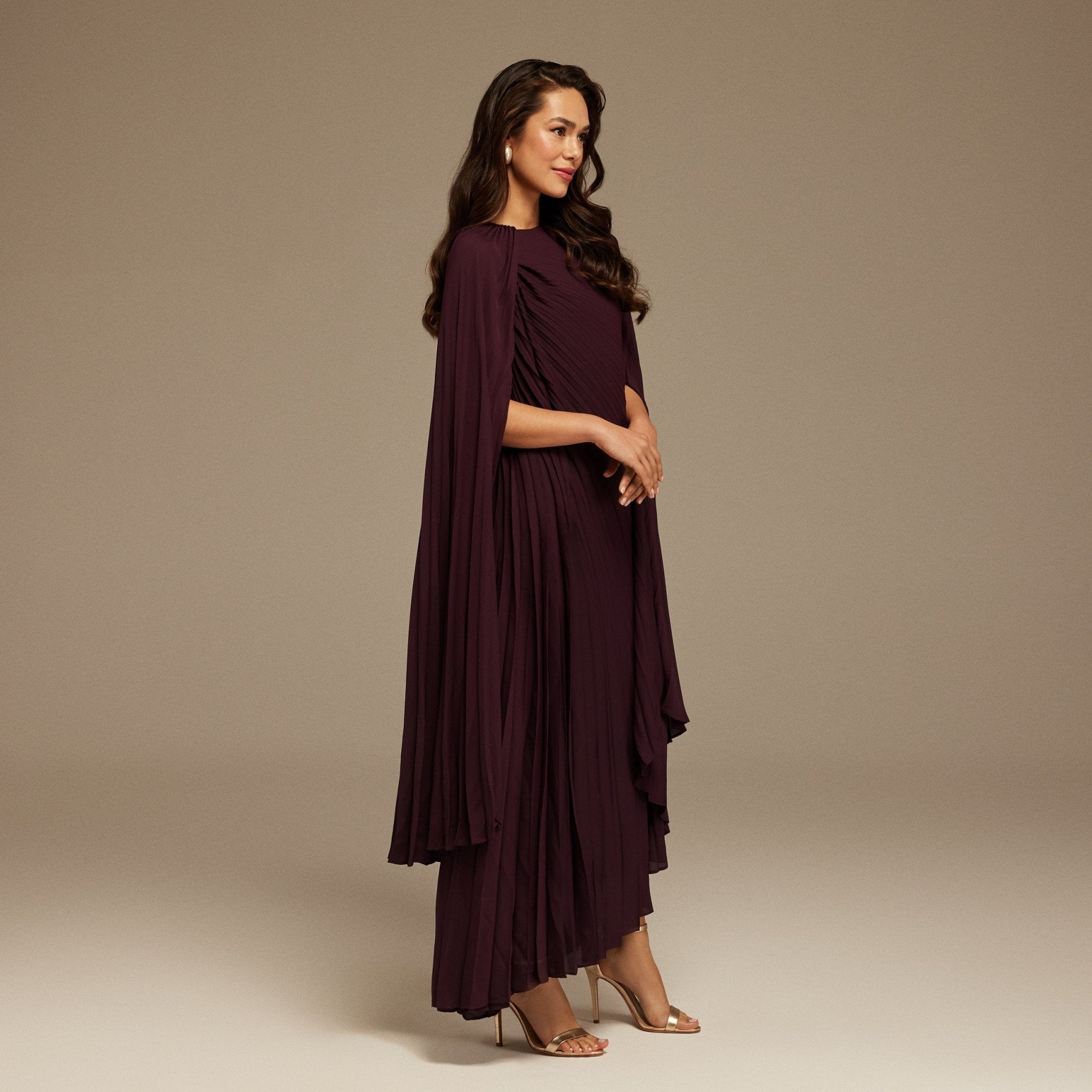 Pleated Cape Midi Dress - shopaleena