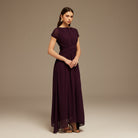 Pleated High - Low Dress with Draped Bodice - shopaleena