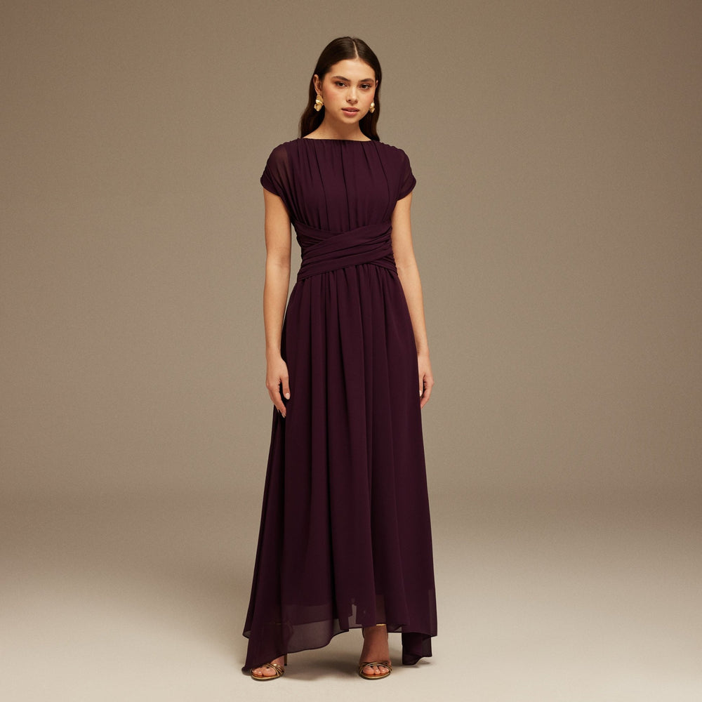 pleated high low dress Zoey Navy Satin Halter Pleated High-Low Dress