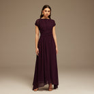 Pleated High - Low Dress with Draped Bodice - shopaleena